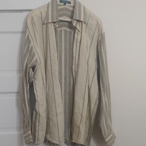 Men's Striped Button-Up Shirt  in Beige